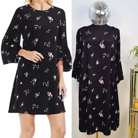 Vince Camuto Dresses & Skirts - Vince Camuto Black Floral Print Shift Dress, women's Size 14W, Bell Sleeve